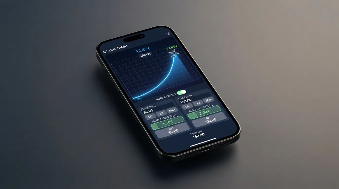Het Aviator-spelscherm met twee actieve inzetvelden, de oplopende multiplier en de auto-cashout instelling zichtbaar.