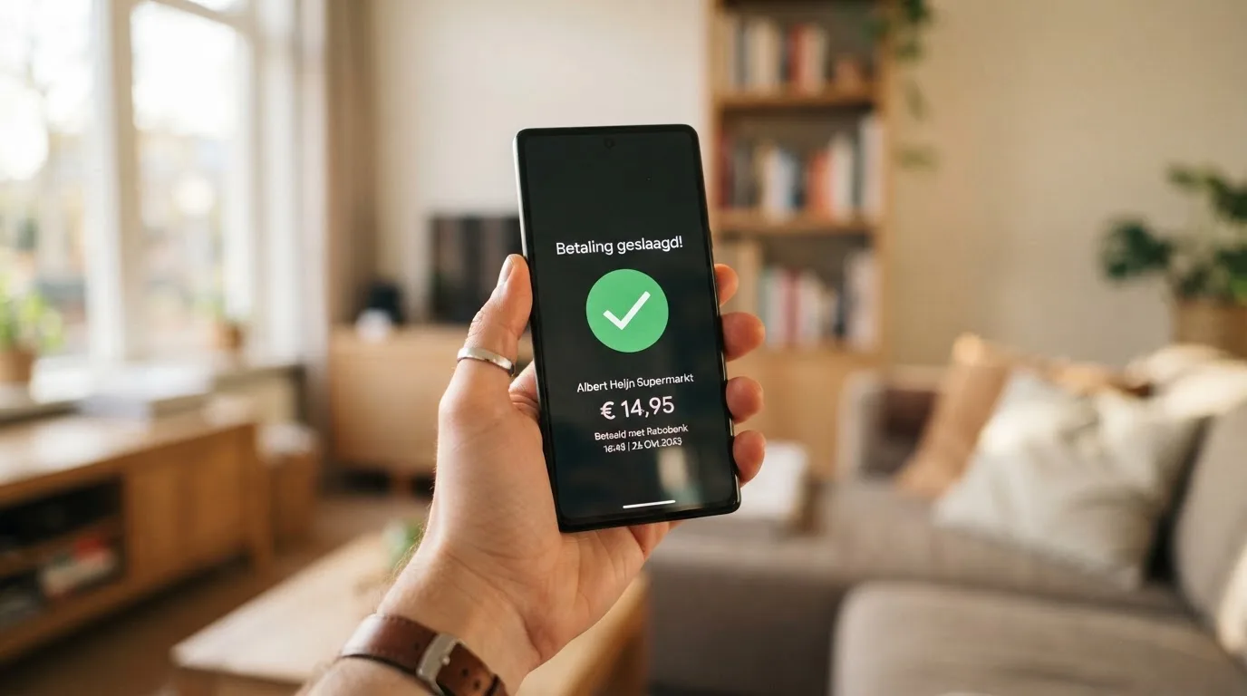 Een mobiele wallet-app die een Bitcoin Cash-transactie met een groen vinkje bevestigt