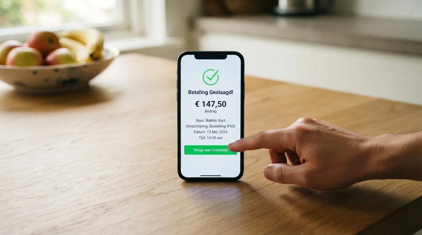 Een smartphone toont het iDEAL-betaalscherm van een bankapp tijdens een casino-storting