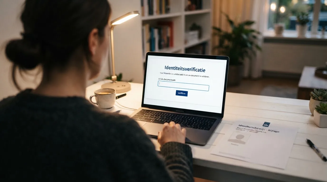 Een speler die zijn identiteit verifieert met een ID-bewijs en bankrekening op een Nederlandse goksite