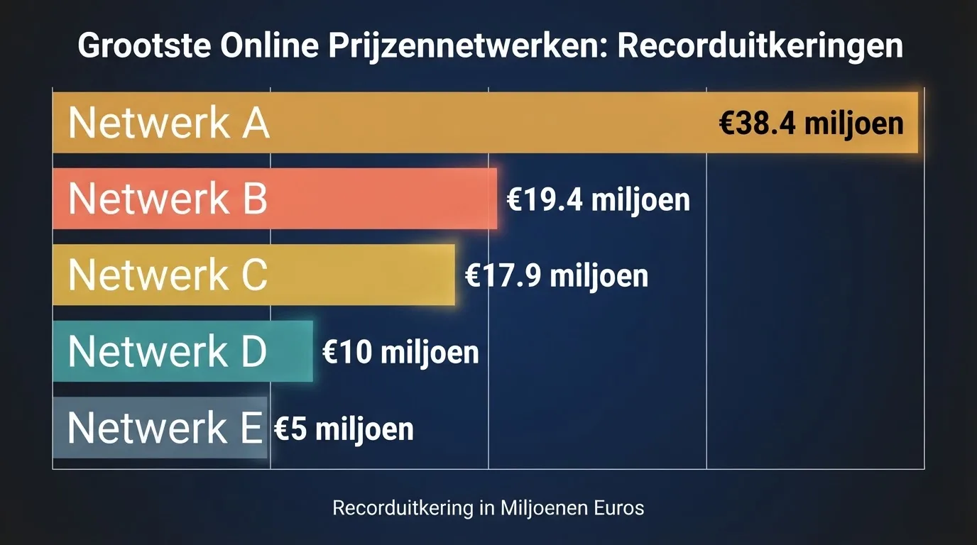 Een visuele vergelijking van de grootste jackpotnetwerken met hun logo's en recordbedragen in miljoenen euro's