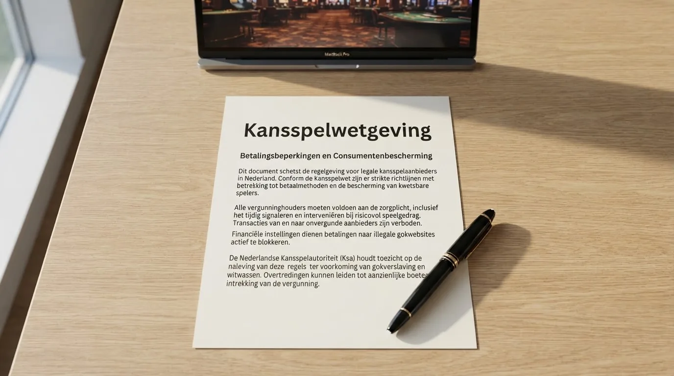 Het logo van de Kansspelautoriteit naast een document met de titel 'Besluit kansspelen op afstand'.