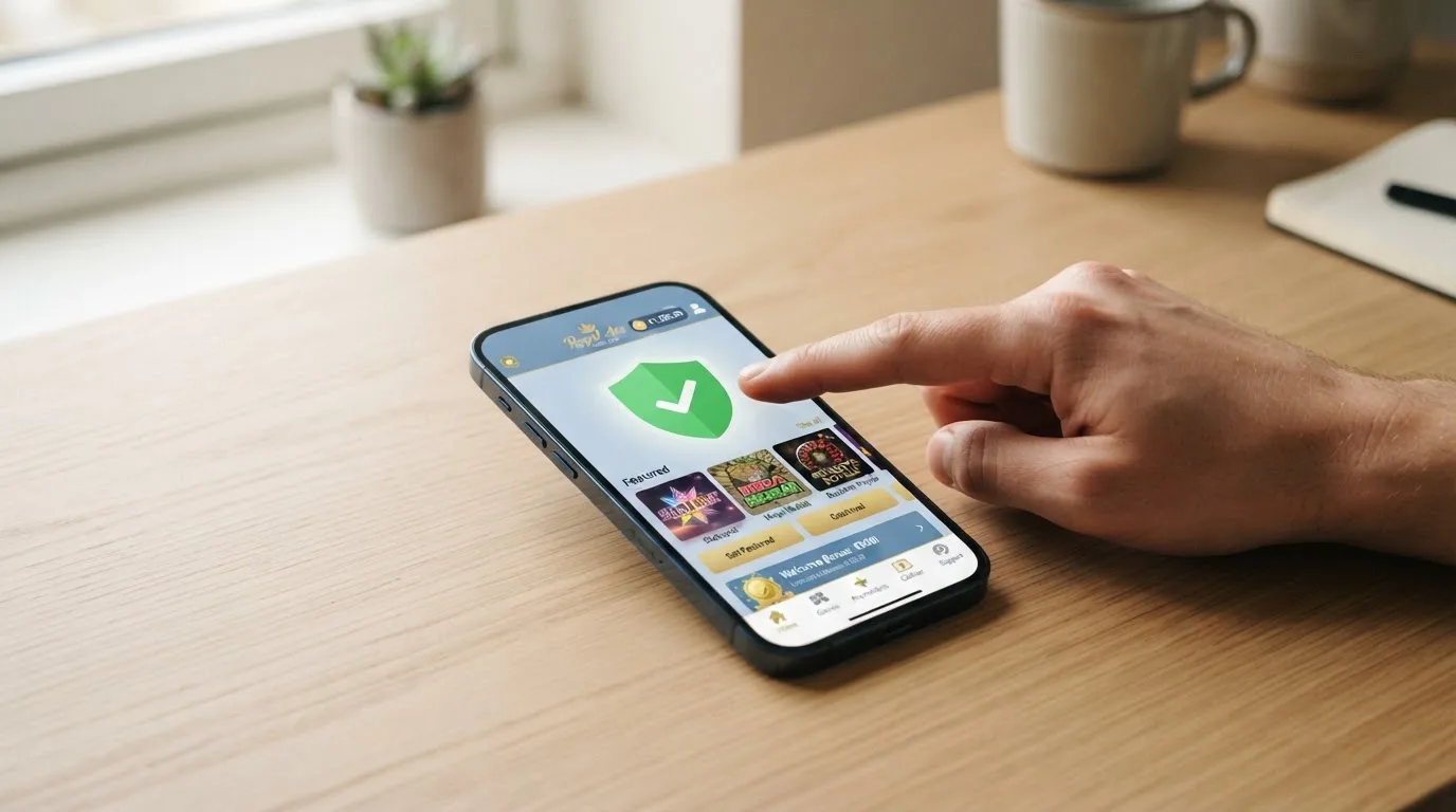 Het Ksa-keurmerk naast een casino-app op een scherm