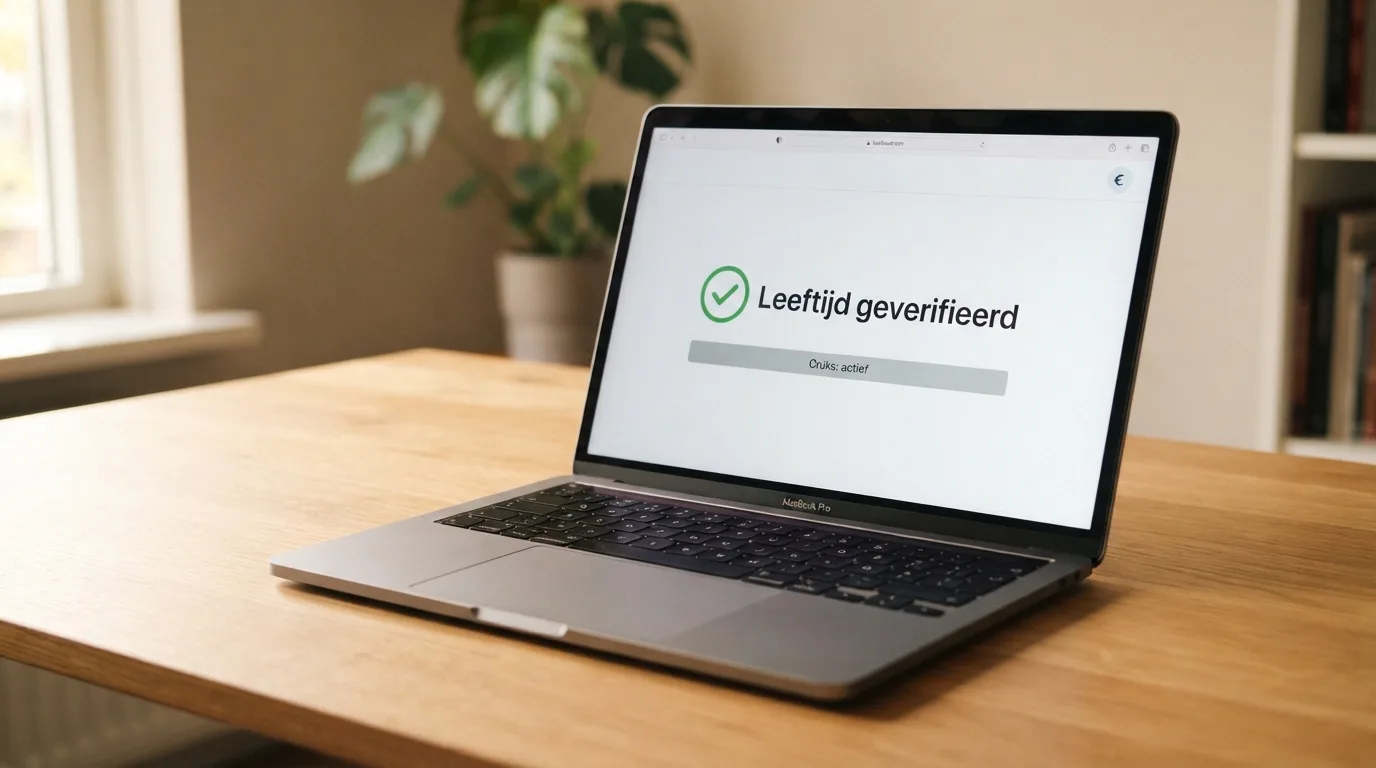 Het logo van de Kansspelautoriteit naast een scherm met Cruks-registratie op een laptop