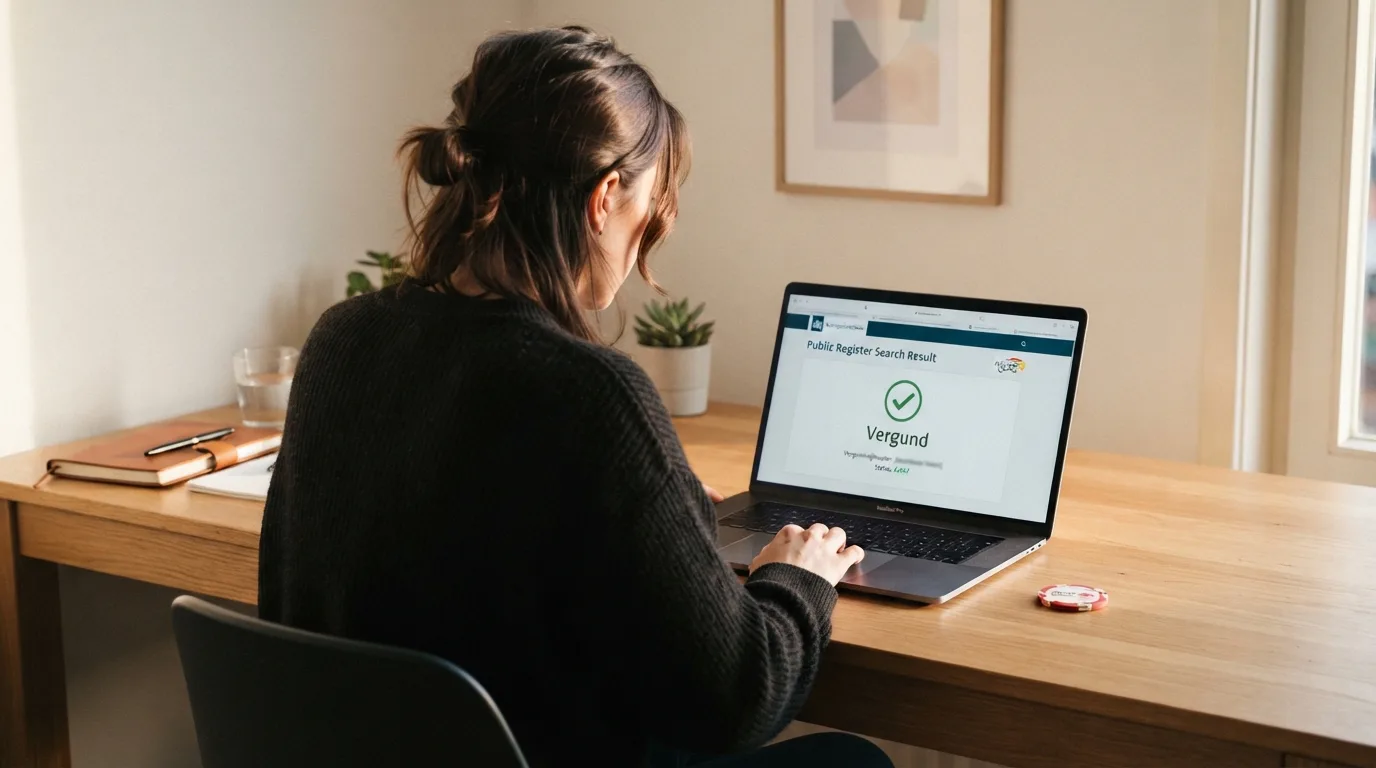 Een screenshot van de Kansspelautoriteit-website met het Ksa-logo zichtbaar, naast een vinkje en de tekst 'vergunde aanbieder'
