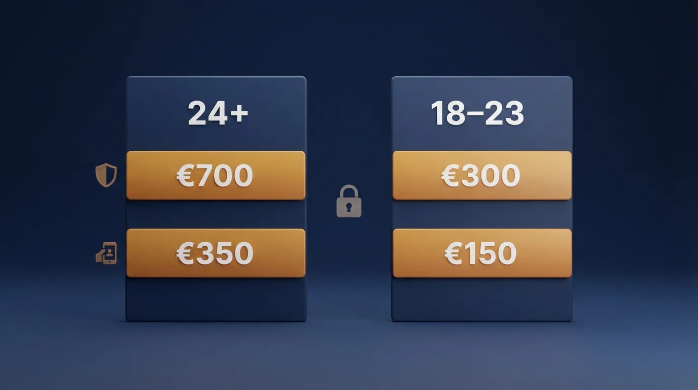 Een overzichtelijke weergave van de tweedelige Nederlandse stortingslimiet met de drempelbedragen voor 24-plus en 18-23 jaar