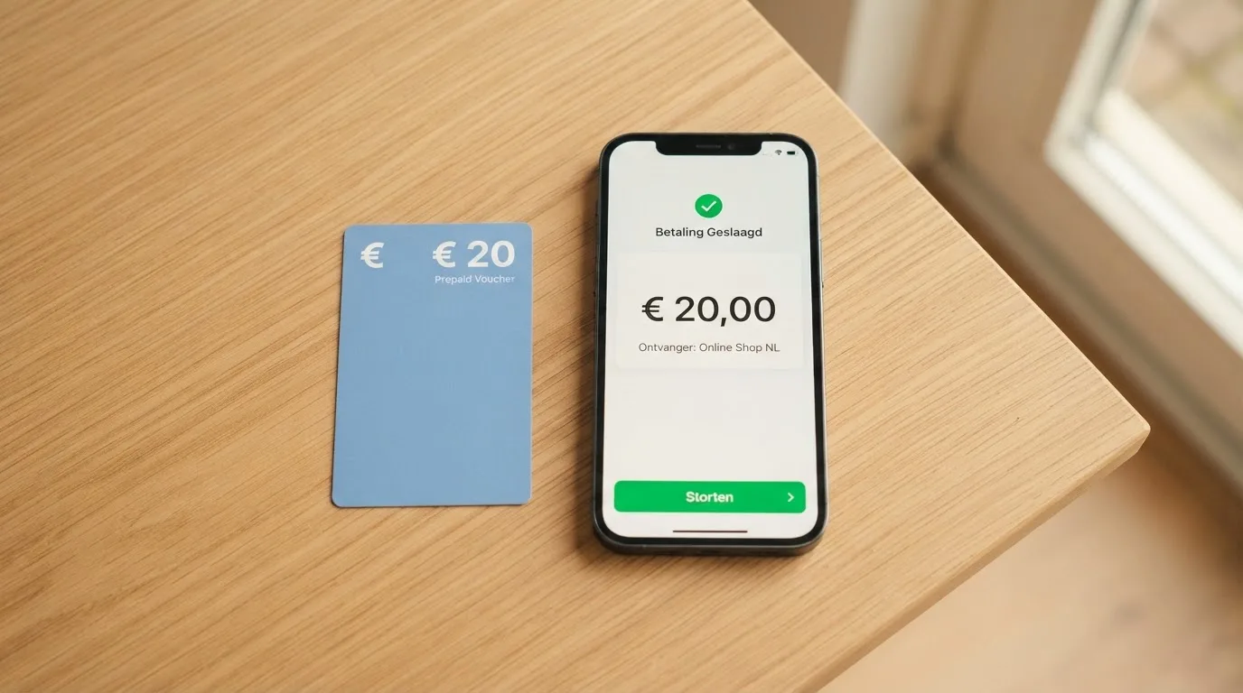 Neosurf-tegoedbon van €20 naast een smartphone met een online casino-betaalpagina