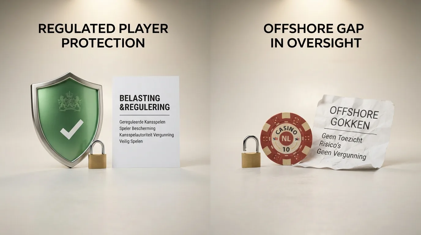 Een visuele vergelijking tussen een Ksa-gereguleerd casino en een offshore Nodapay casino: Cruks-logo, Ksa-logo, belastingformulier